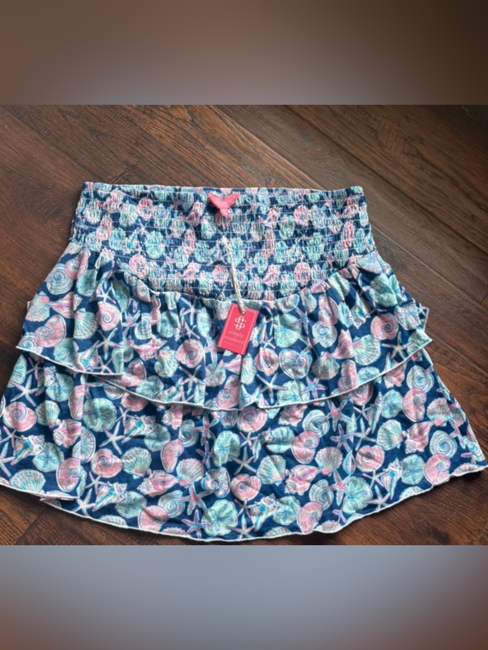 Sea Shell Tiered Mini Skirt in Navy, Pink & Aqua